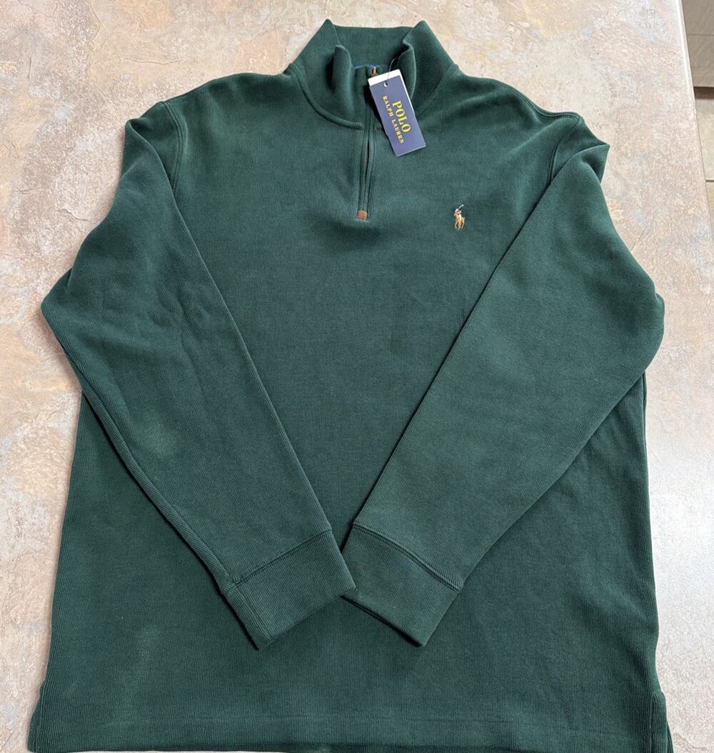 Polo Ralph Lauren Double-Knit Mockneck 1/4 Zip Sweatshirt Men's Size XL Green